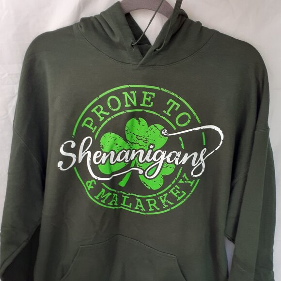 New XL - Prone to Shenanigans and Malarkey - Green Pullover Hoodie - Picture 1 of 7